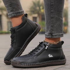 Side-Zip Lace-Up Sneakers in Black