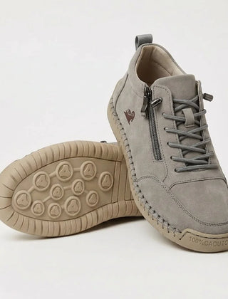 Side-Zip Lace-Up Sneakers in Gray