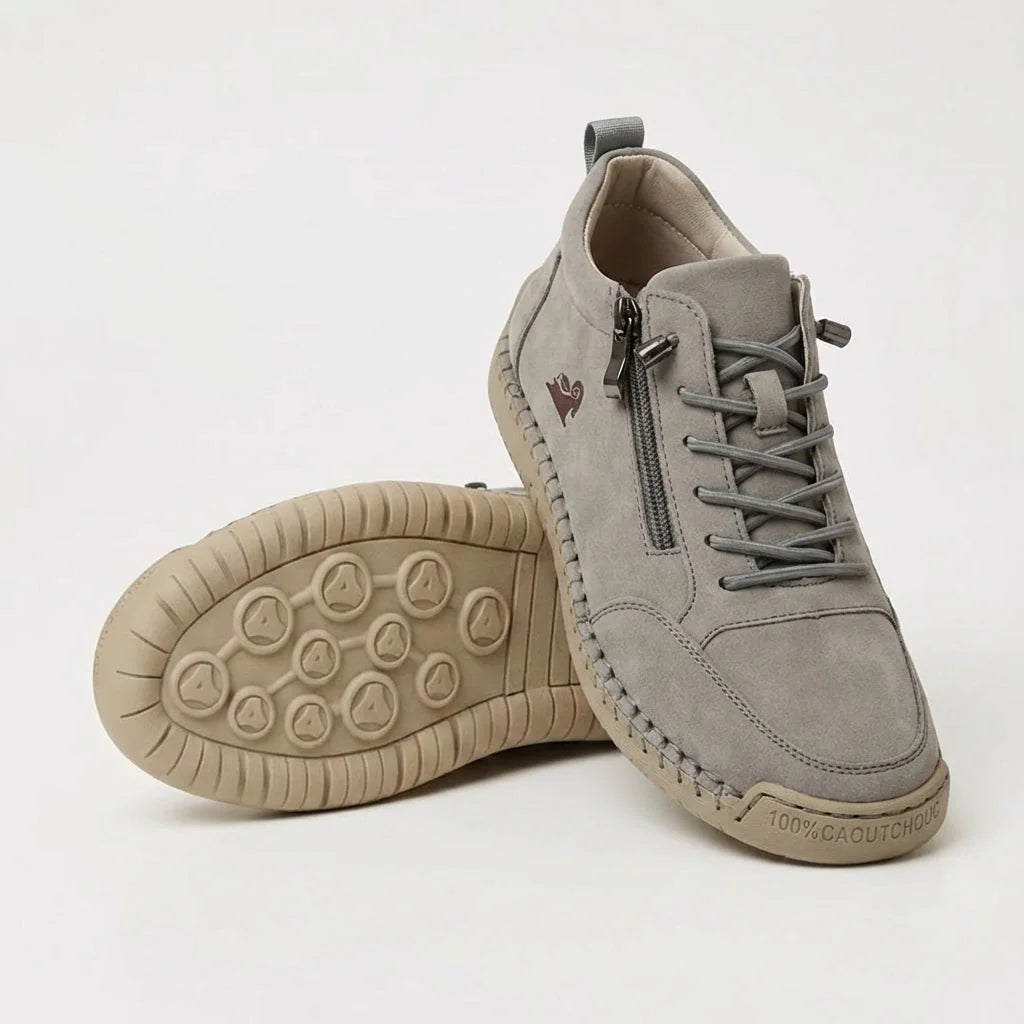 Side-Zip Lace-Up Sneakers in Gray