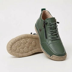 Side-Zip Lace-Up Sneakers in Dark Green