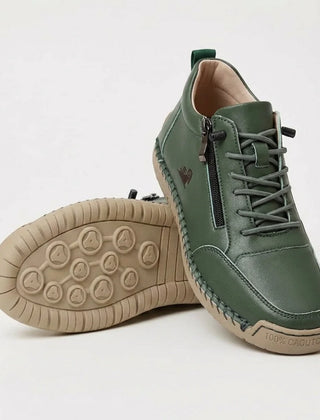 Side-Zip Lace-Up Sneakers in Dark Green