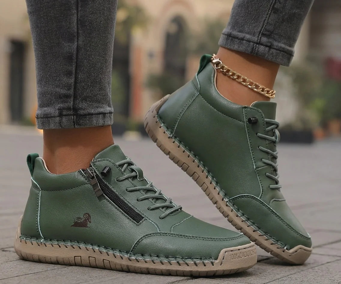 Side-Zip Lace-Up Sneakers in Dark Green