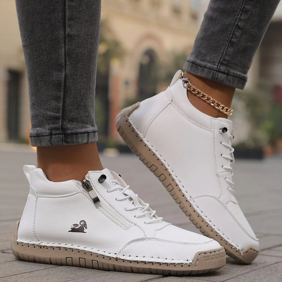 Side-Zip Lace-Up Sneakers in White