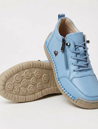 Side-Zip Lace-Up Sneakers in Light Blue