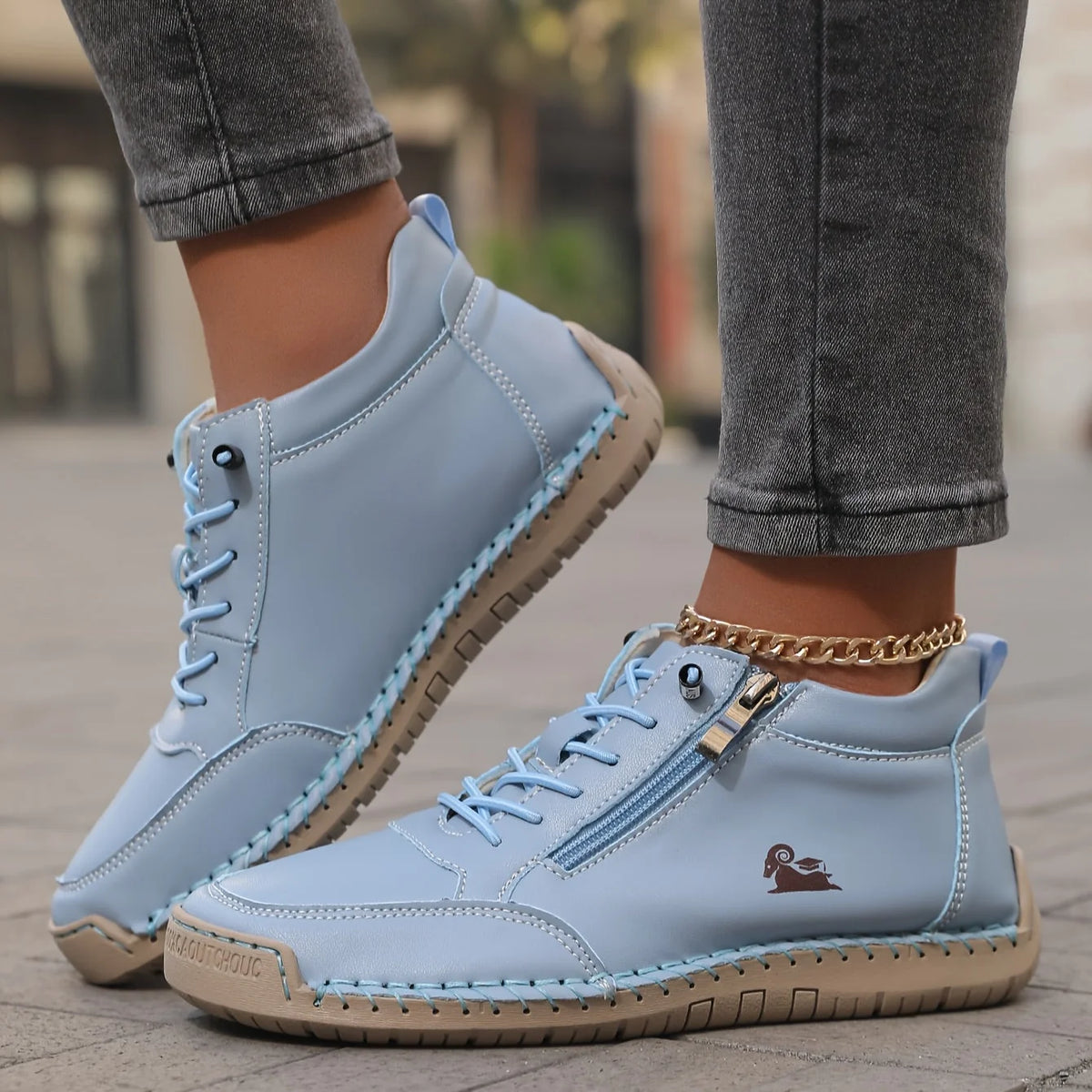 Side-Zip Lace-Up Sneakers in Light Blue