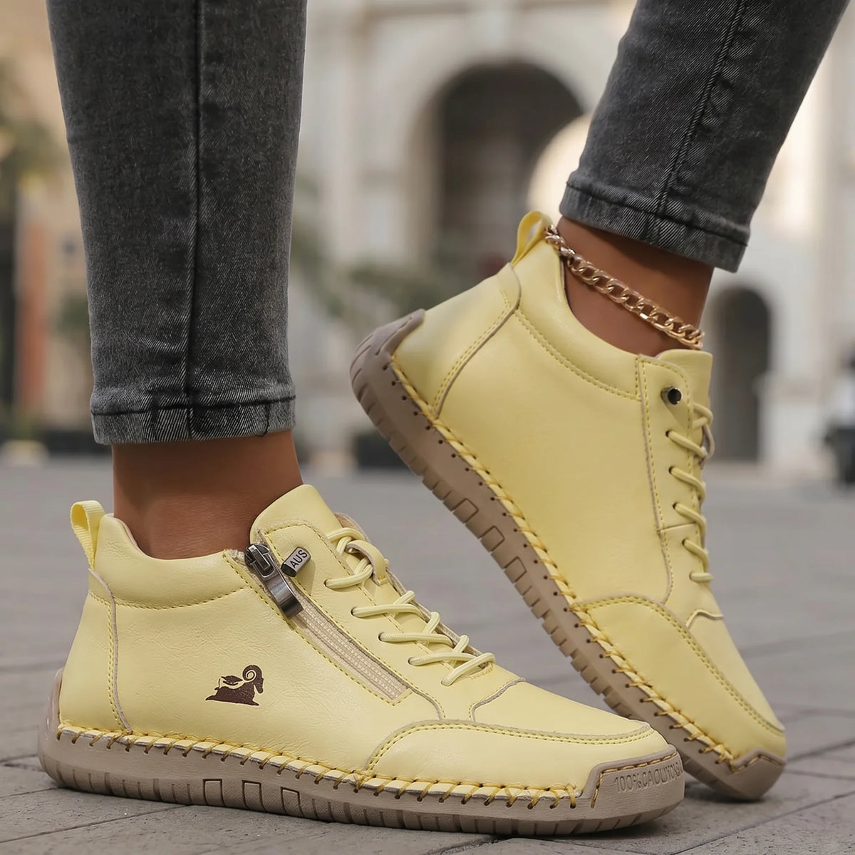 Side-Zip Lace-Up Sneakers in Yellow