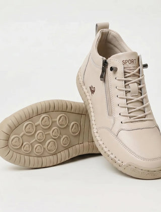 Side-Zip Lace-Up Sneakers in Cream