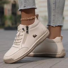 Side-Zip Lace-Up Sneakers in Cream