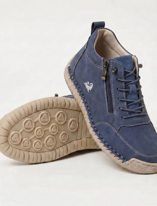 Side-Zip Lace-Up Sneakers in Navy