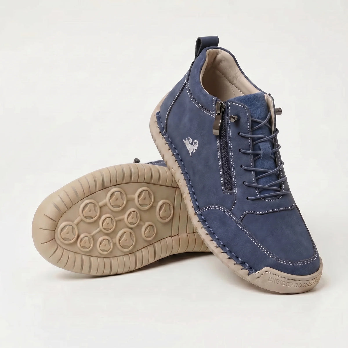 Side-Zip Lace-Up Sneakers in Navy