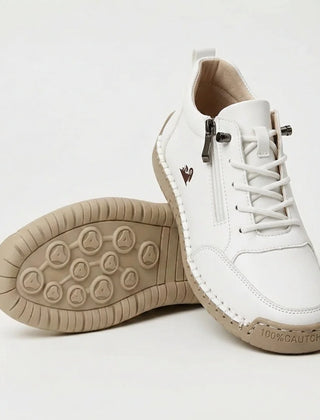 Side-Zip Lace-Up Sneakers in White