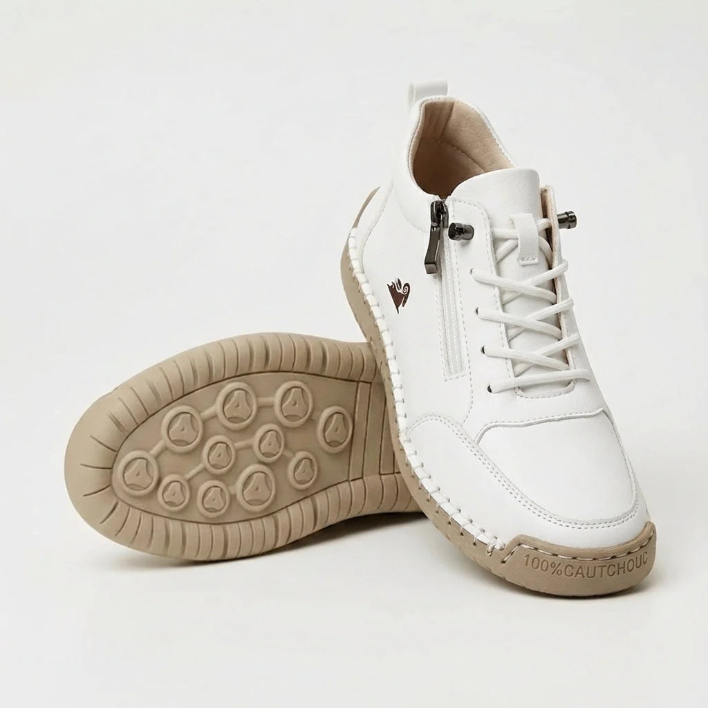 Side-Zip Lace-Up Sneakers in White