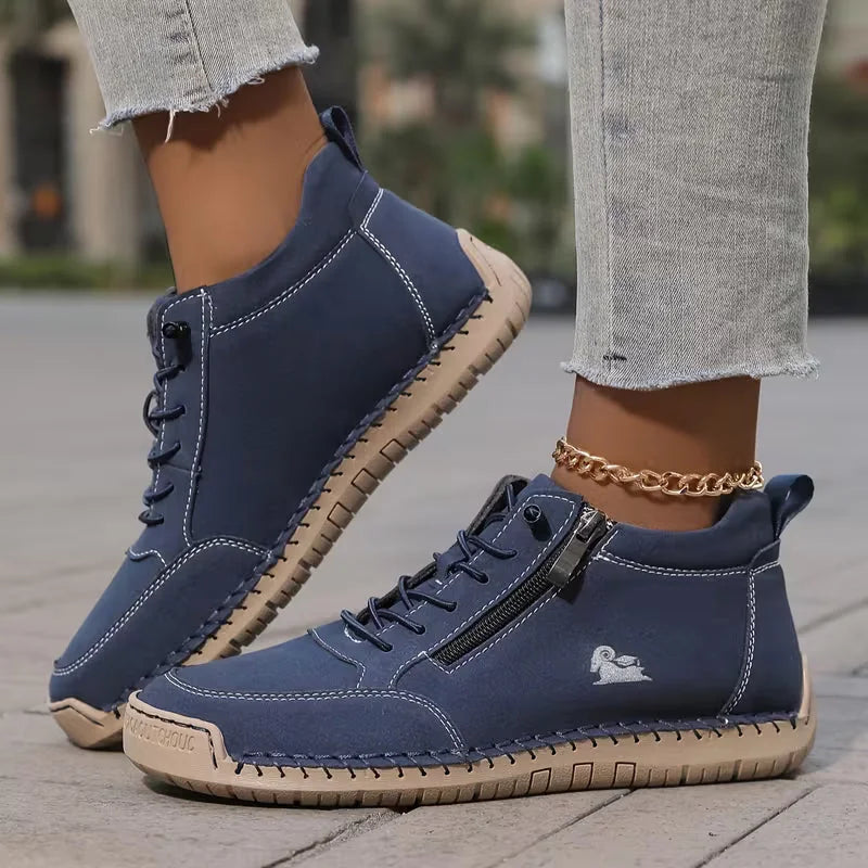 Side-Zip Lace-Up Sneakers in Navy