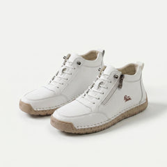 Side-Zip Lace-Up Sneakers in White