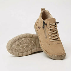 Side-Zip Lace-Up Sneakers in Khaki
