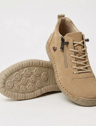 Side-Zip Lace-Up Sneakers in Khaki