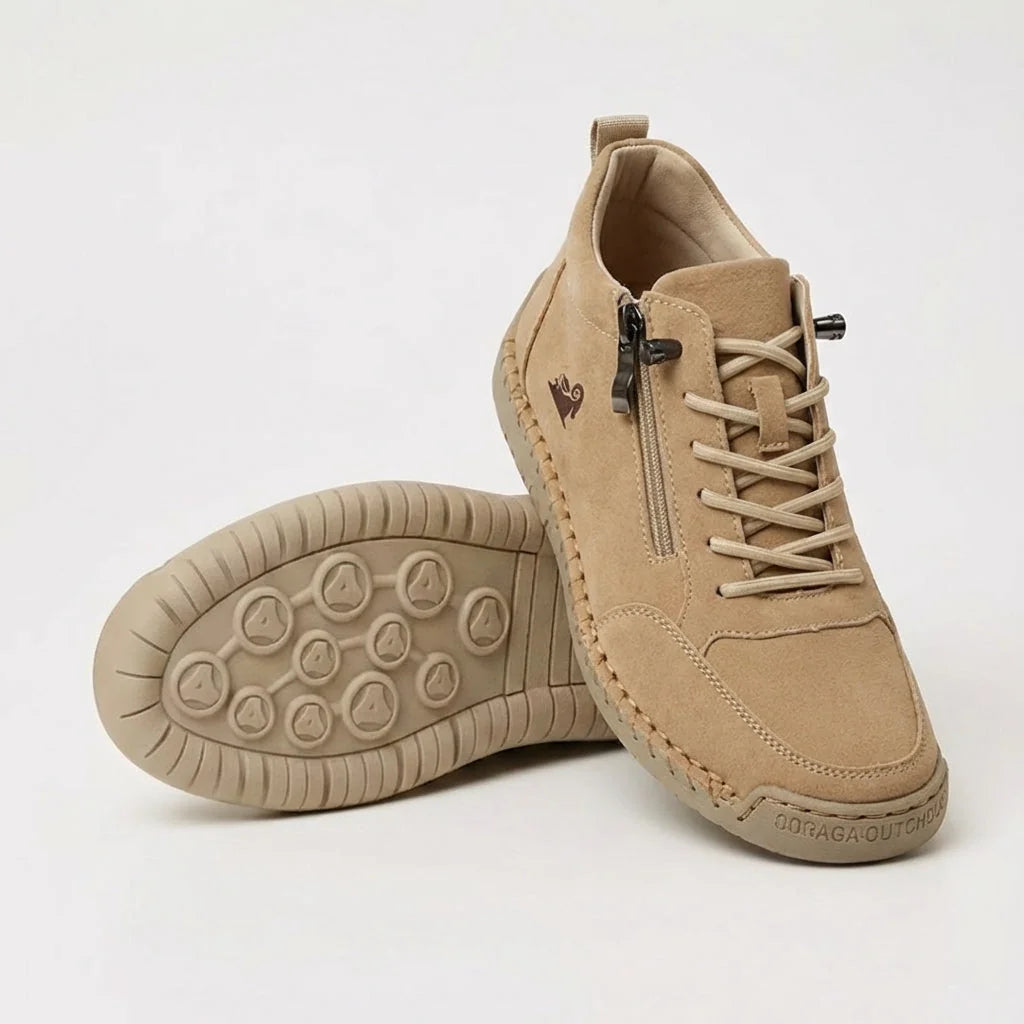 Side-Zip Lace-Up Sneakers in Khaki