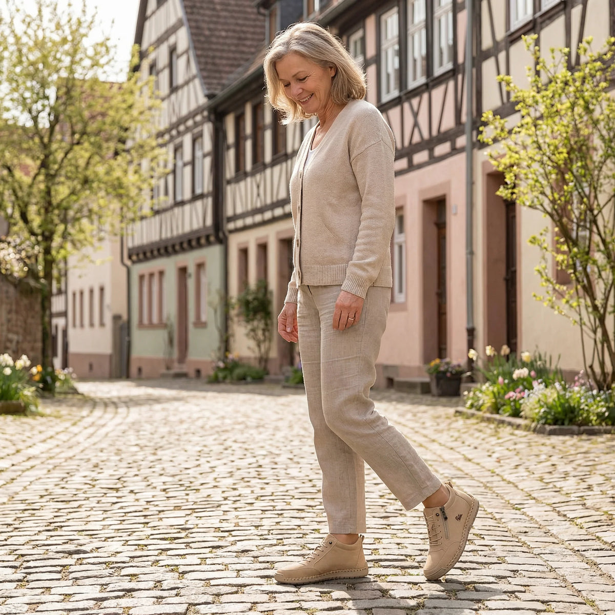 Side-Zip Lace-Up Sneakers in Khaki