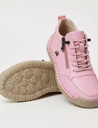 Side-Zip Lace-Up Sneakers in Pink