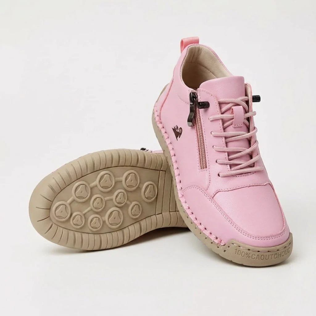 Side-Zip Lace-Up Sneakers in Pink