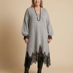 Lace Hem Sparkle Midi Dress worn by a woman with curves