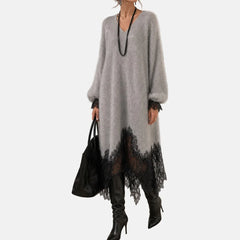 Lace Hem Sparkle Midi Dress in Gray