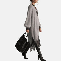 Lace Hem Sparkle Midi Dress in Gray