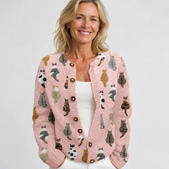 Cat Print Button Cardigan in Pink