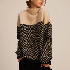 Nadine Chevron Turtleneck Sweater in Beige