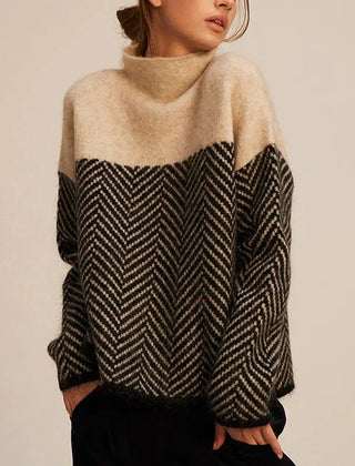 Nadine Chevron Turtleneck Sweater in Beige