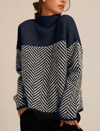 Nadine Chevron Turtleneck Sweater in Blue