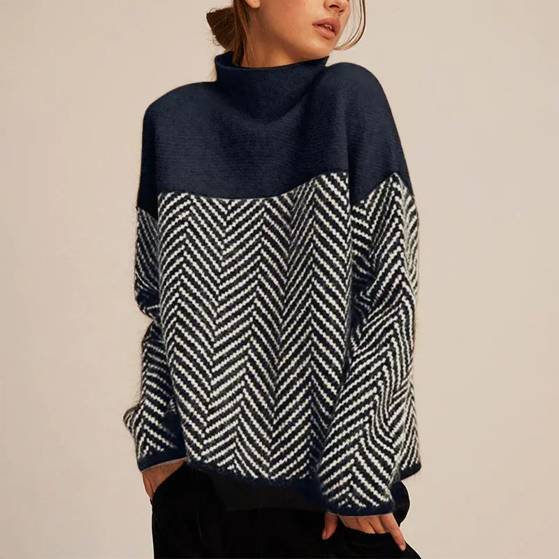 Nadine Chevron Turtleneck Sweater in Blue