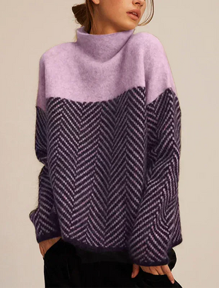 Nadine Chevron Turtleneck Sweater in Purple