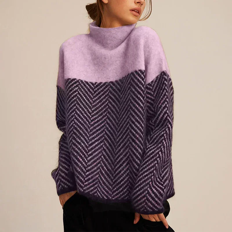 Nadine Chevron Turtleneck Sweater in Purple