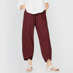 Netha Wide-Leg Tulip Hem Pants in Wine Red