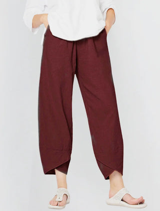 Netha Wide-Leg Tulip Hem Pants in Wine Red