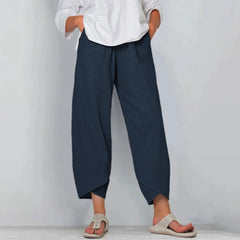 Netha Wide-Leg Tulip Hem Pants in Navy