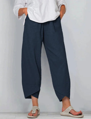 Netha Wide-Leg Tulip Hem Pants in Navy