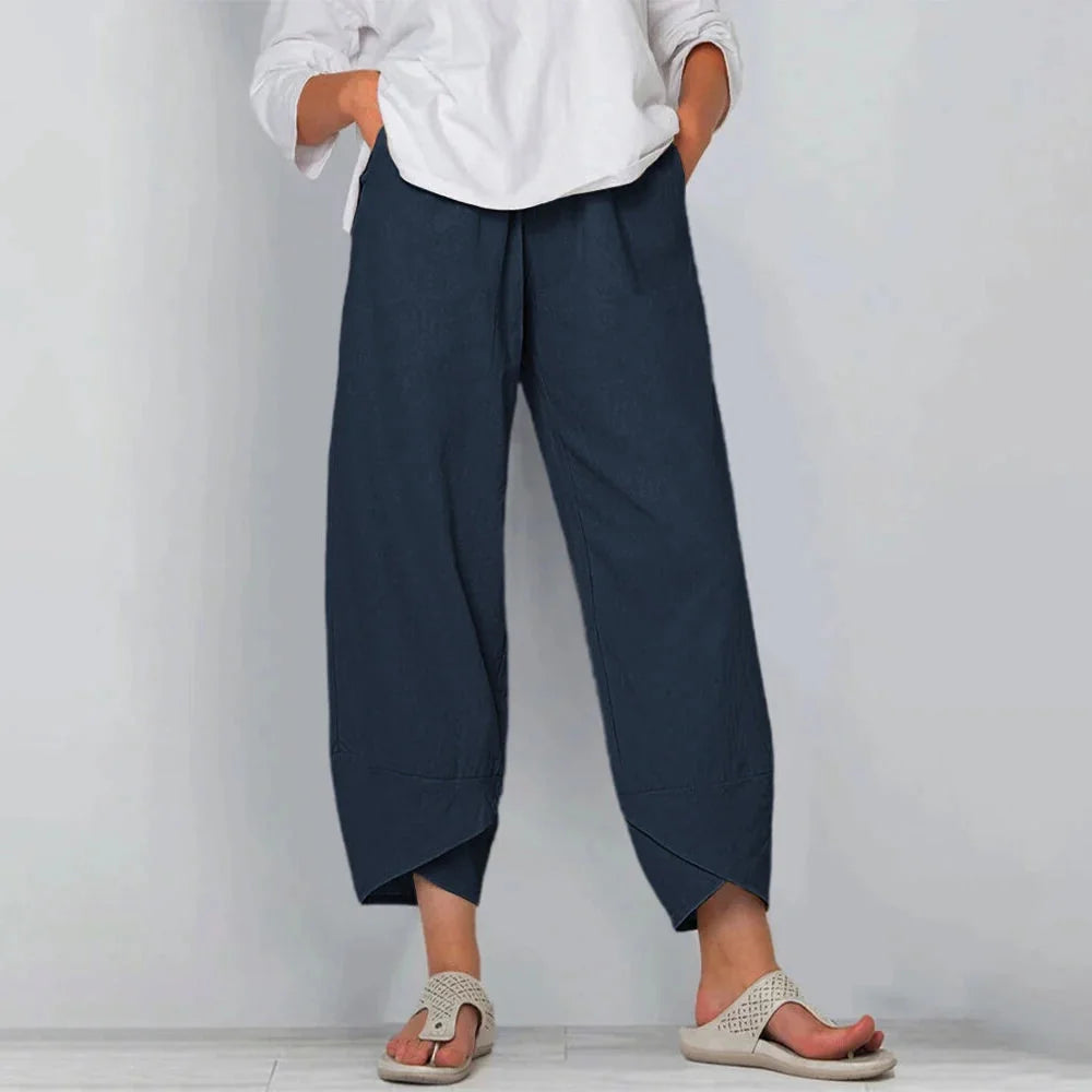 Netha Wide-Leg Tulip Hem Pants in Navy