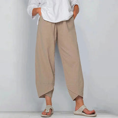 Netha Wide-Leg Tulip Hem Pants in Khaki