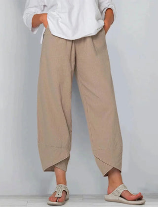 Netha Wide-Leg Tulip Hem Pants in Khaki