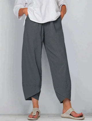 Netha Wide-Leg Tulip Hem Pants in Gray