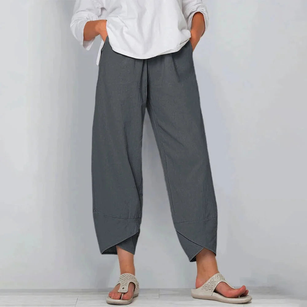 Netha Wide-Leg Tulip Hem Pants in Gray