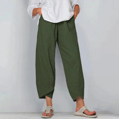 Netha Wide-Leg Tulip Hem Pants in Green