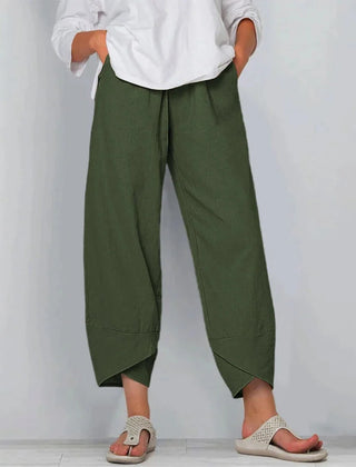 Netha Wide-Leg Tulip Hem Pants in Green