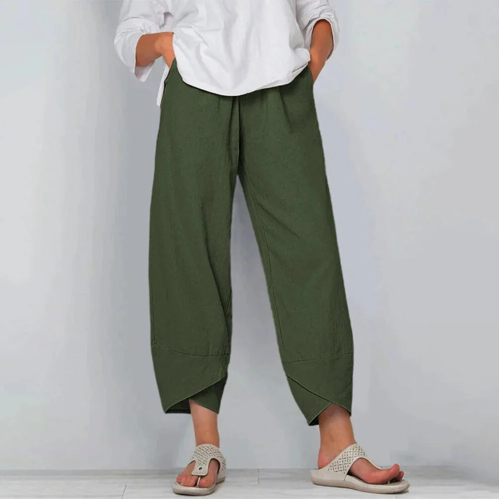 Netha Wide-Leg Tulip Hem Pants in Green