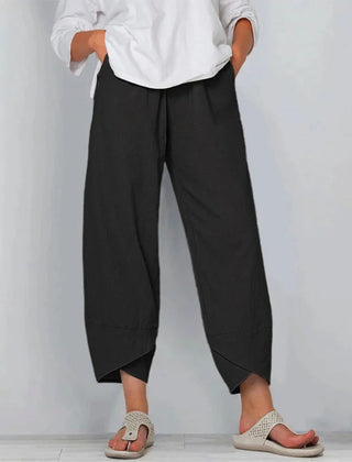 Netha Wide-Leg Tulip Hem Pants in Black