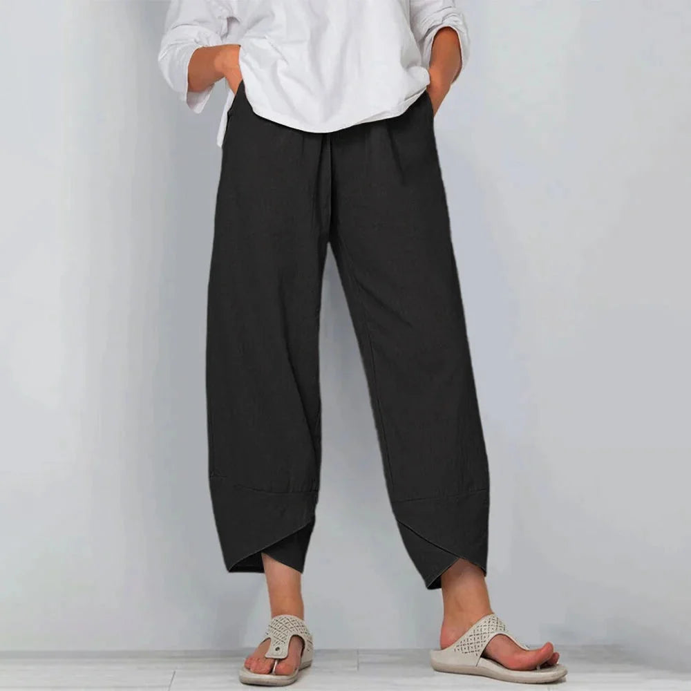 Netha Wide-Leg Tulip Hem Pants in Black