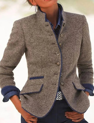 Noelle Stand Collar Tailored Blazer in Gray