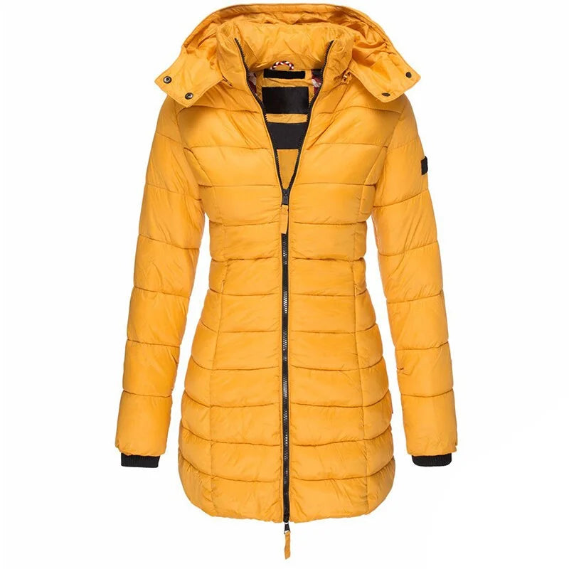 Odessa quilted hooded parka in Yellow